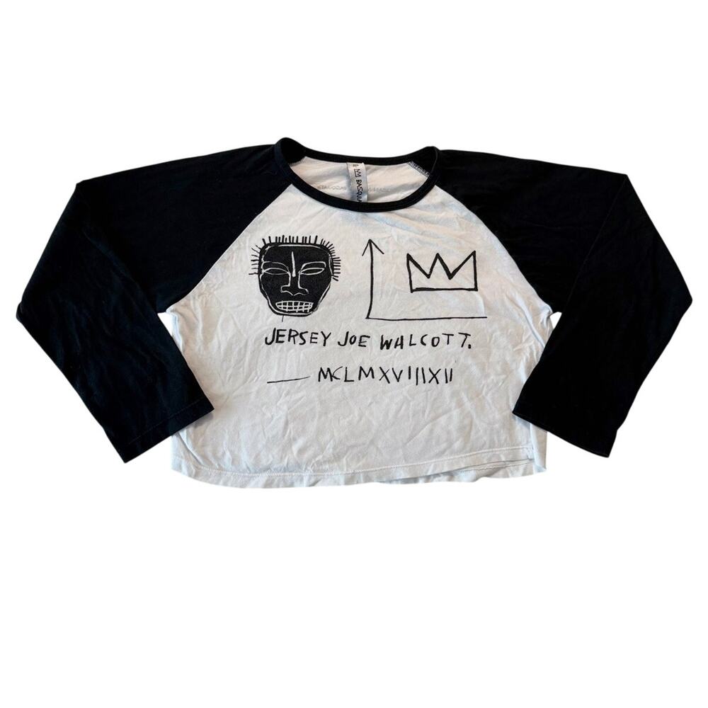 Complot + Jean Michel Basquiat Crop Top Large White Black Graphic Varsity Tshirt